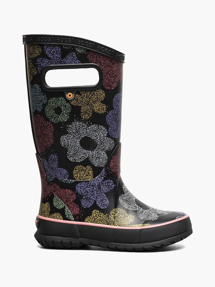 regenlaars met airbrush-bloemen kinderregenlaars zwart multi