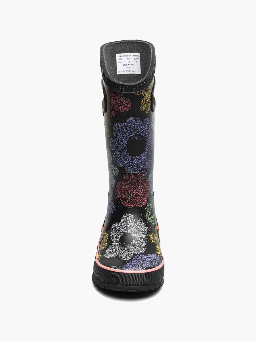regenlaars met airbrush-bloemen kinderregenlaars zwart multi