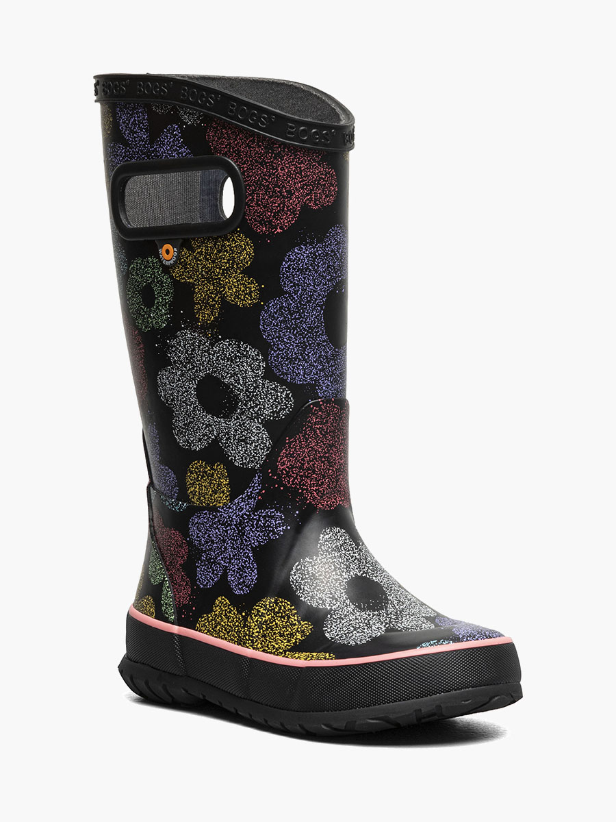 regenlaars met airbrush-bloemen kinderregenlaars zwart multi