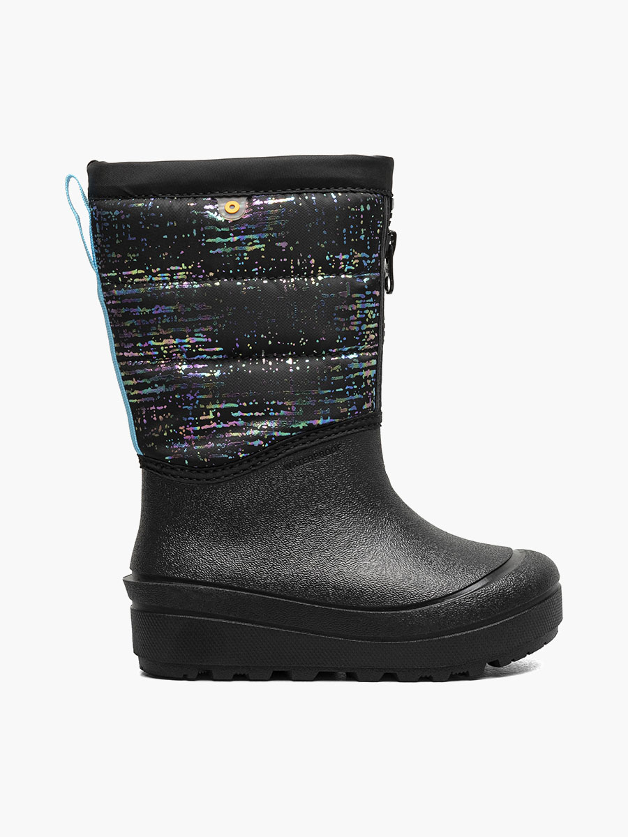 sneeuwschelp met rits en metallic strepen kinderwinterlaarzen zwart met meerdere strepen