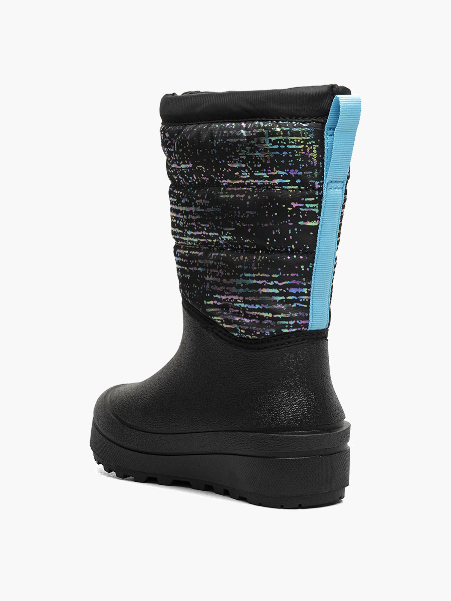 sneeuwschelp met rits en metallic strepen kinderwinterlaarzen zwart met meerdere strepen