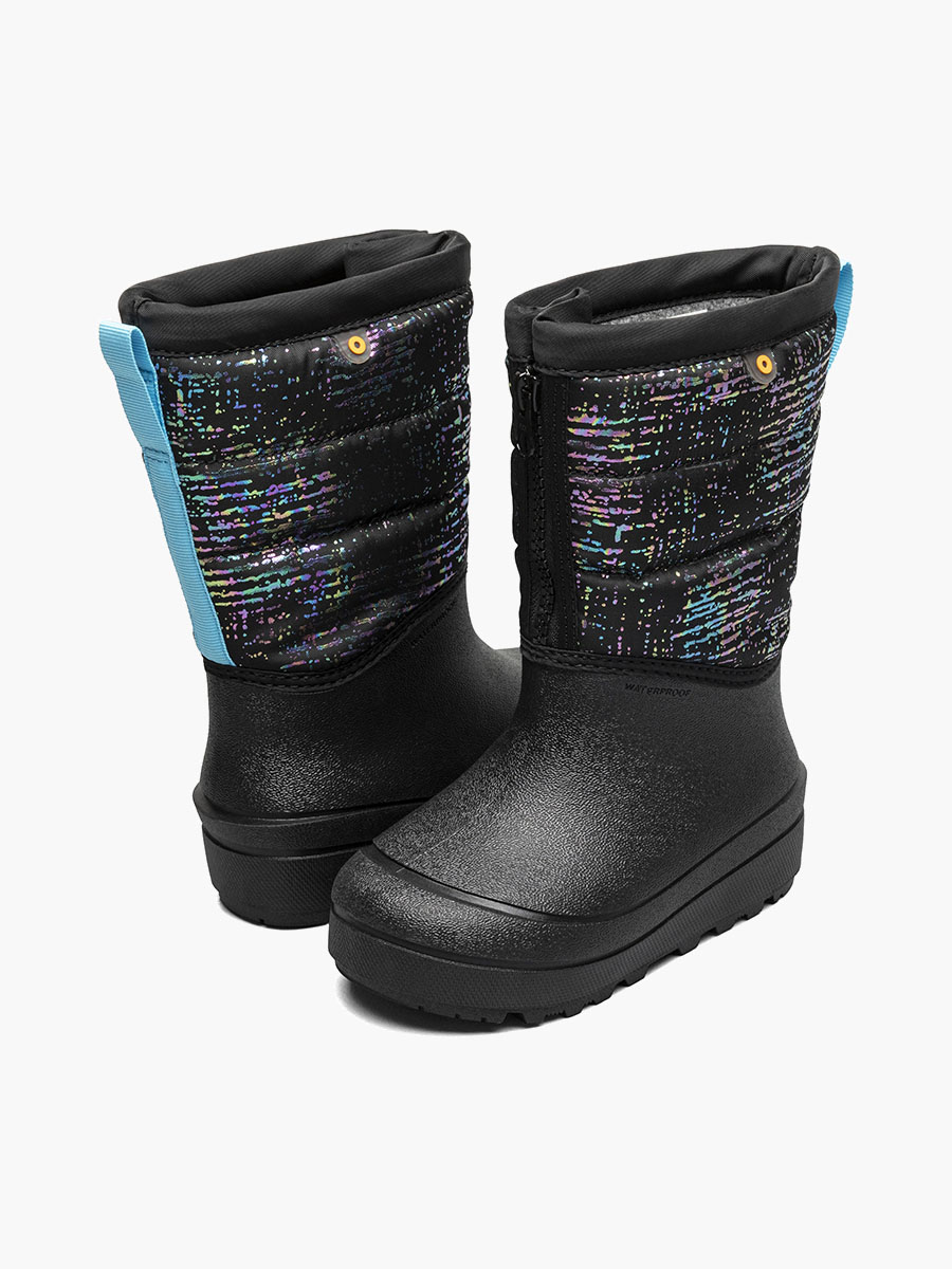 sneeuwschelp met rits en metallic strepen kinderwinterlaarzen zwart met meerdere strepen