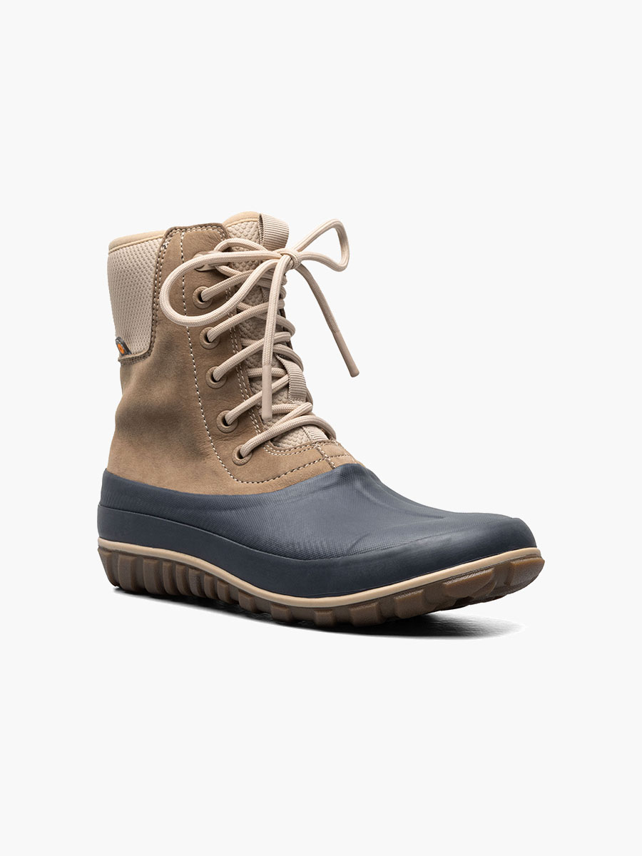 klassieke casual hoge leren dameslaarzen met veters in taupemulticolor