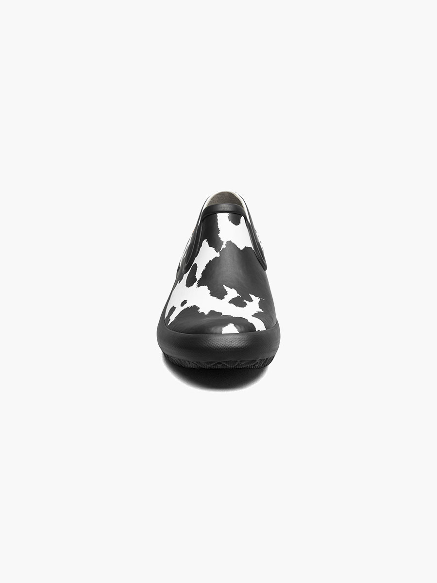 patch slip on cow dames tuinlaarzen zwart met wit