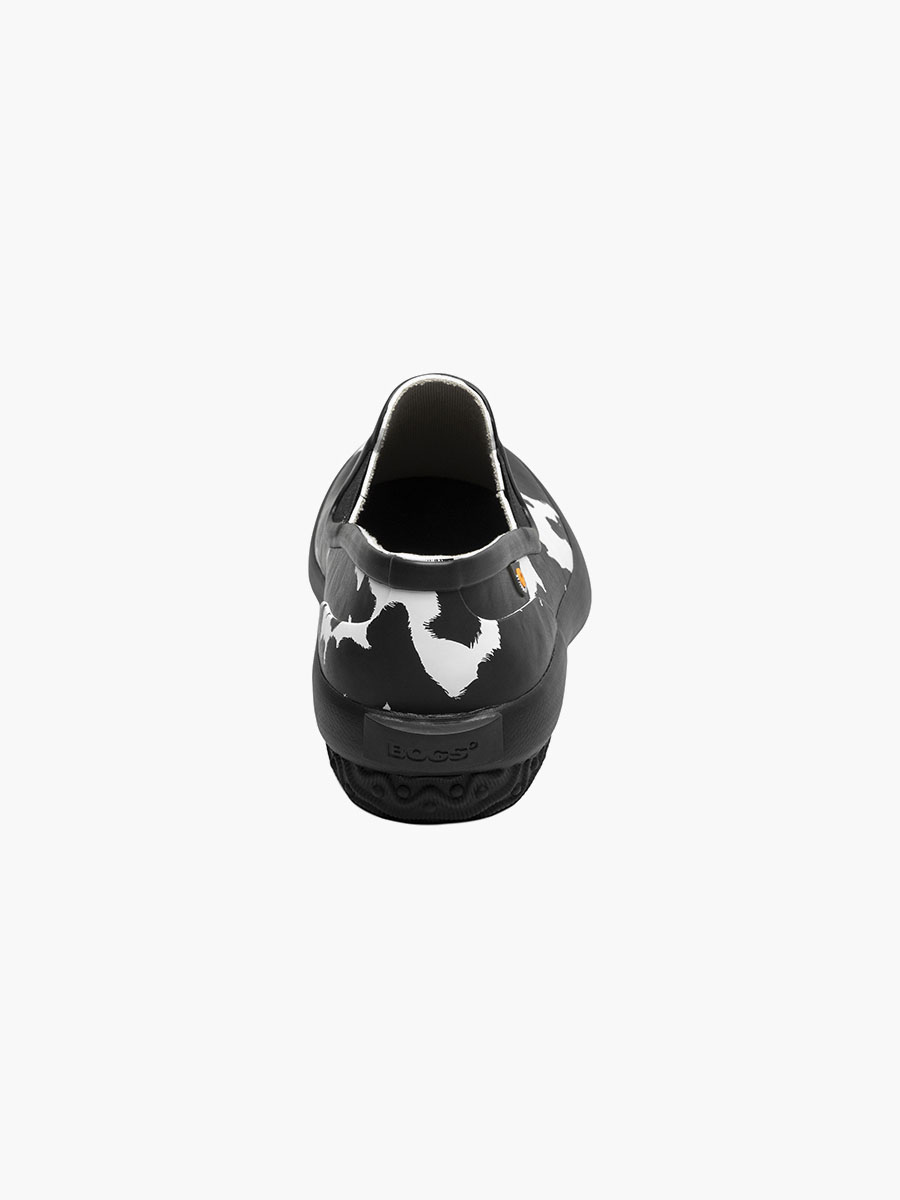 patch slip on cow dames tuinlaarzen zwart met wit
