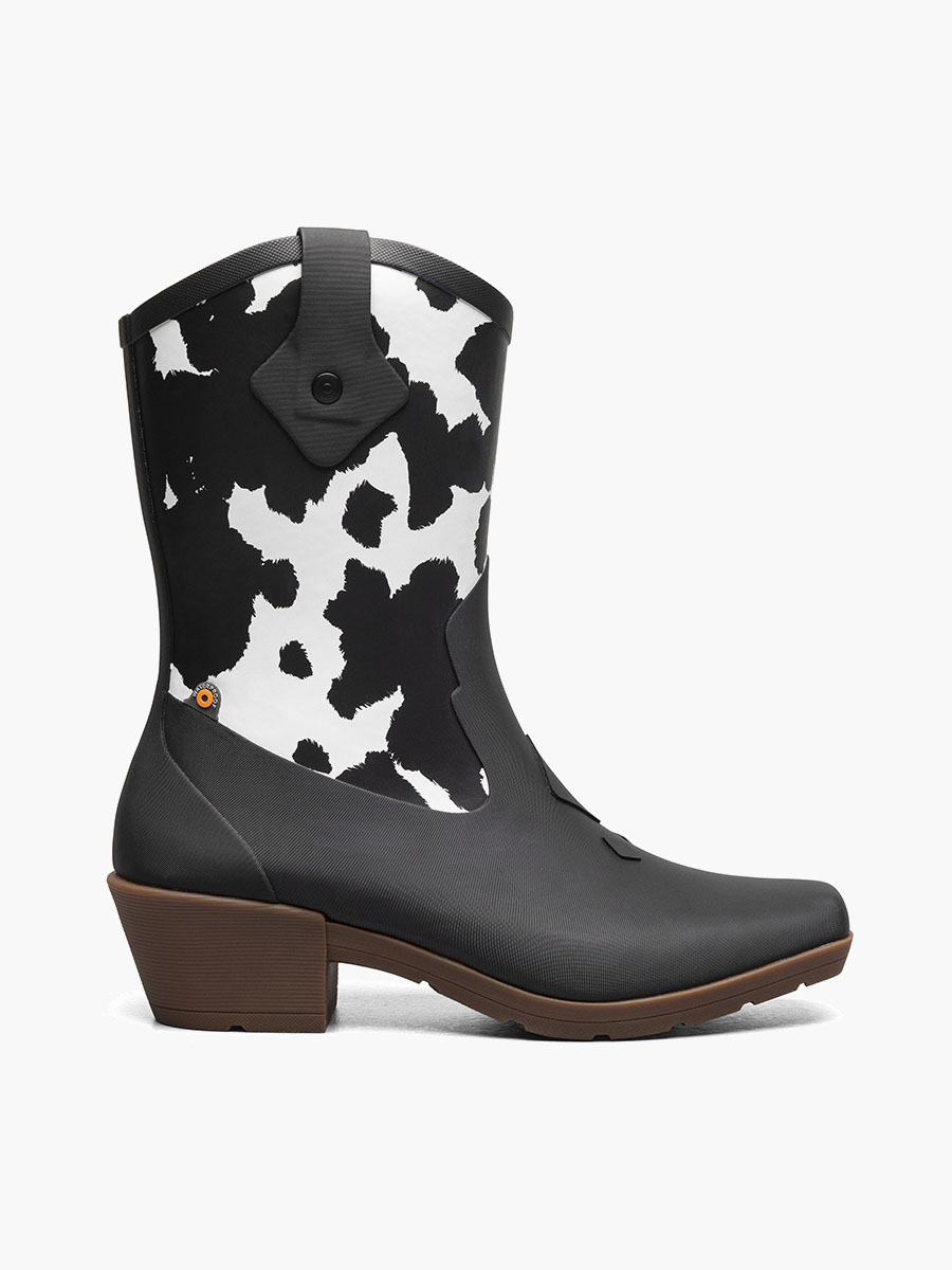 jolene mid deco regenlaarzen voor dames zwart met wit