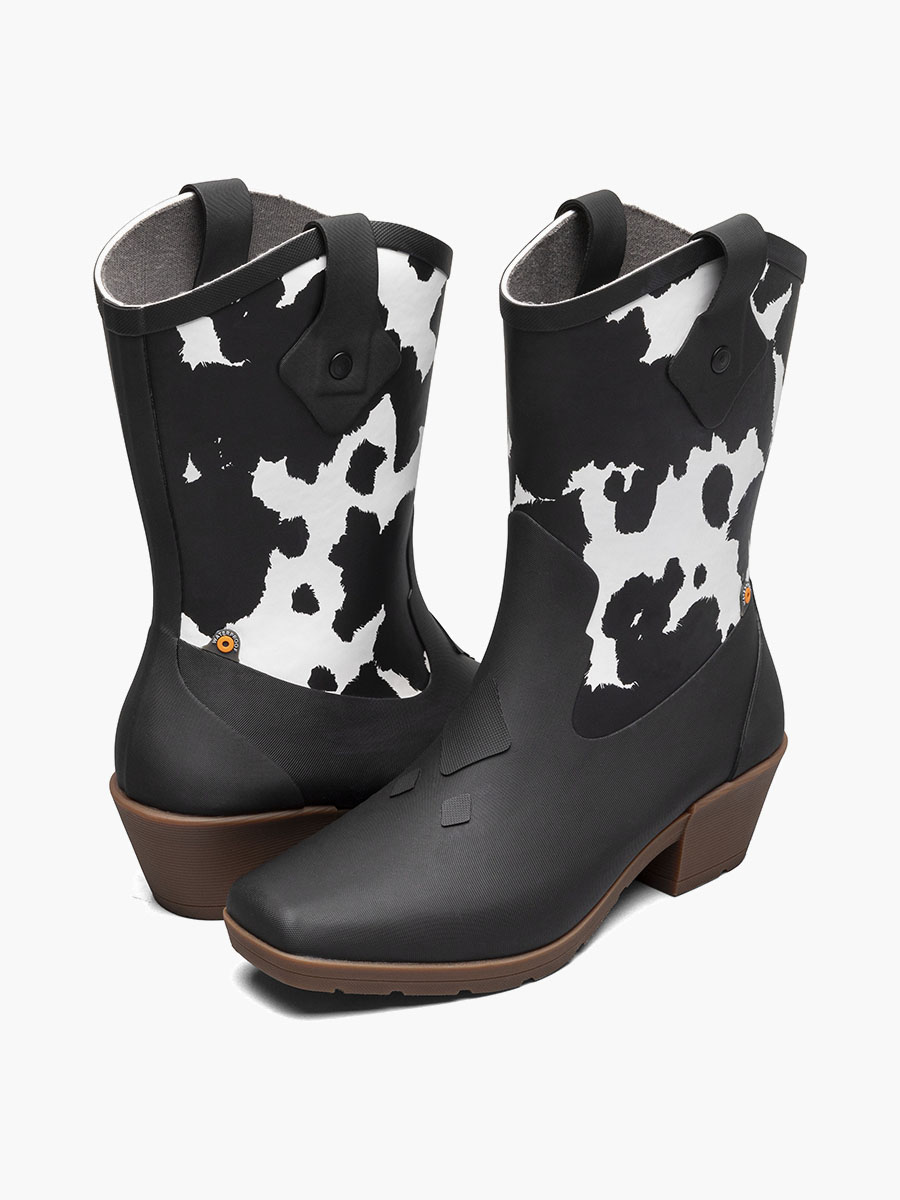 jolene mid deco regenlaarzen voor dames zwart met wit