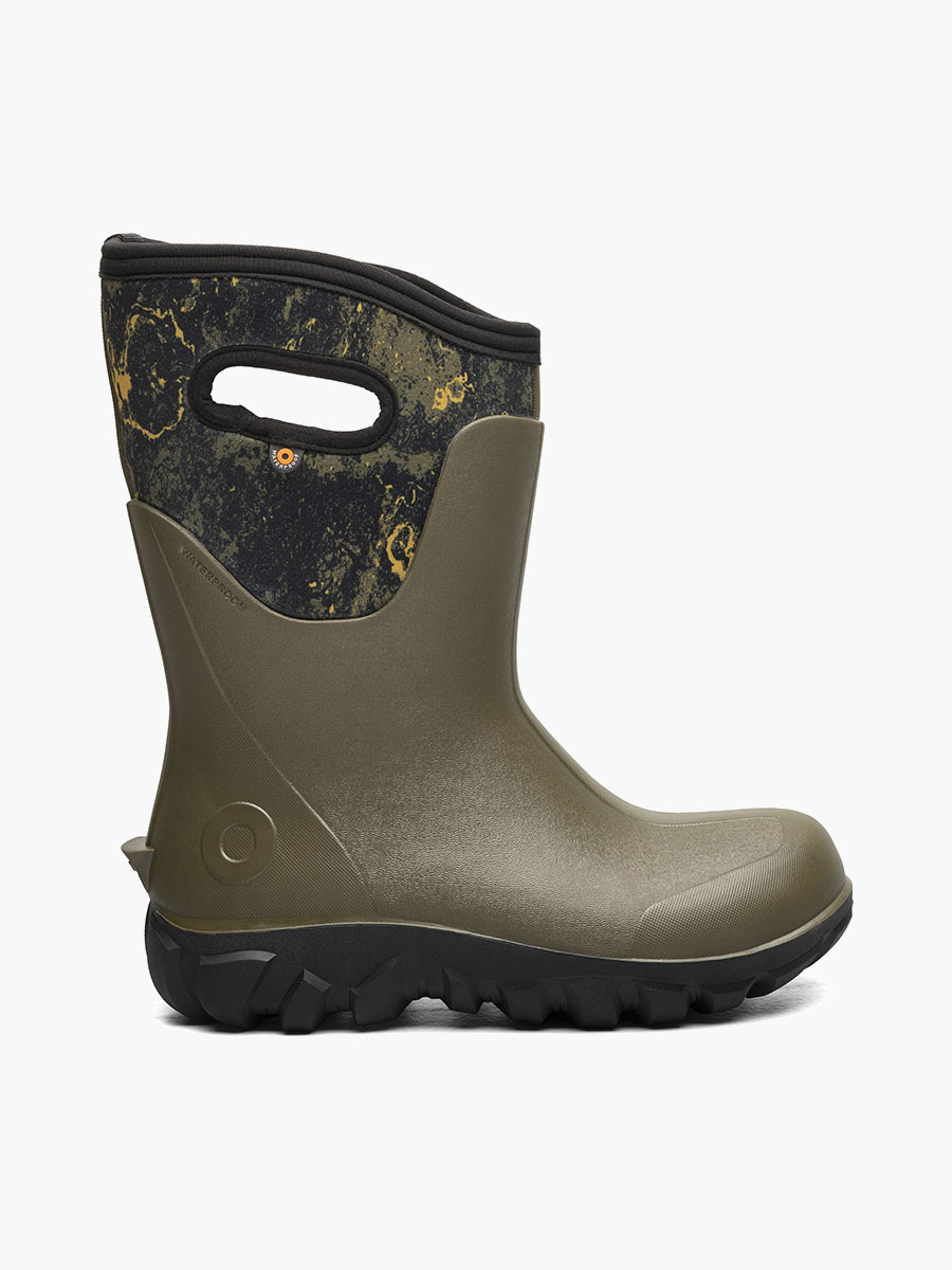 klassieke naadloze dames boerenlaarzen met middelhoge acid camouflageprint olijfgroen en multi-kleur.