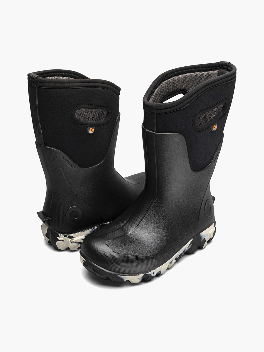 klassieke naadloze halfhoge dames boerenlaarzen in marmerlook zwart met meerdere kleuren.